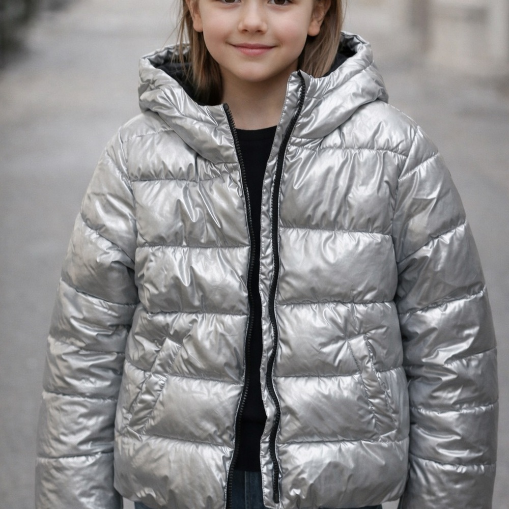 GAP Kids Metallic Silver Puffer Coat